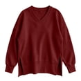 thumbnail image 7 of Vynhevius Women V‑Neck Sweatshirt Solid Long Sleeve Side Slit Drop Shoulder Loose Fall Winter Casual Pullover Top, 7 of 7