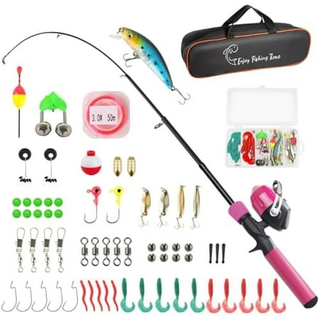 Kids Fishing Pole Kit 59 Telescopic Rod and Reel Beginner Combo with Spincast Reel Tackle Box Carrier Bag Fishing Gear for Boys Girls Toddler Youth
