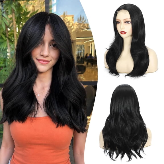 Wigs for Women 18 Inch Middle Part Synthetic Heat Resistant layered wig for Daily Party Use (Natural Black)
