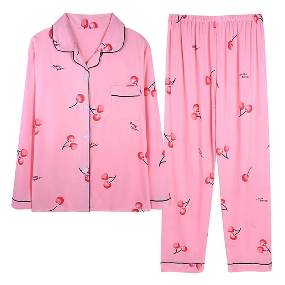RKSTN Pyjama pour Femmes Définit Léger Imprimé Floral Décontracté à Manches Longues Tops avec Pantalons Longs Lâches Deux Pièces Pajamas Set