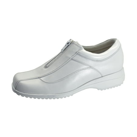

24 HOUR COMFORT Trish Wide Width Leather Comfort Shoes with Zipper WHITE 11