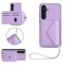 Back Wallet Case for Samsung Galaxy S24 with RFID Blocking Card Holders Stand Function Shockproof PU Leather Wallet Case with Wrist Lanyard for Samsung Galaxy S24, Purple
