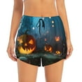 thumbnail image 2 of Picia Spooky Halloween Pattern Women's 2 in 1 Athletic Running Shorts High Waisted Workout Casual Gym Sweat Shorts with Comfy Liner Zipper Pockets-Small, 2 of 9