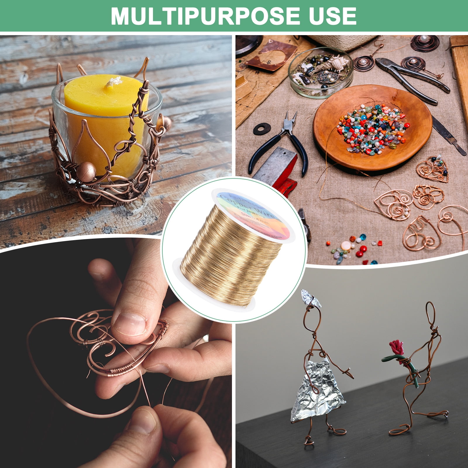 Uxcell 2 Rolls 0.4mm Jewelry Wire 26 Gauge 328FT Copper Beading Wire Jewelry Making Planting Weaving DIY 100M Champagne Gold