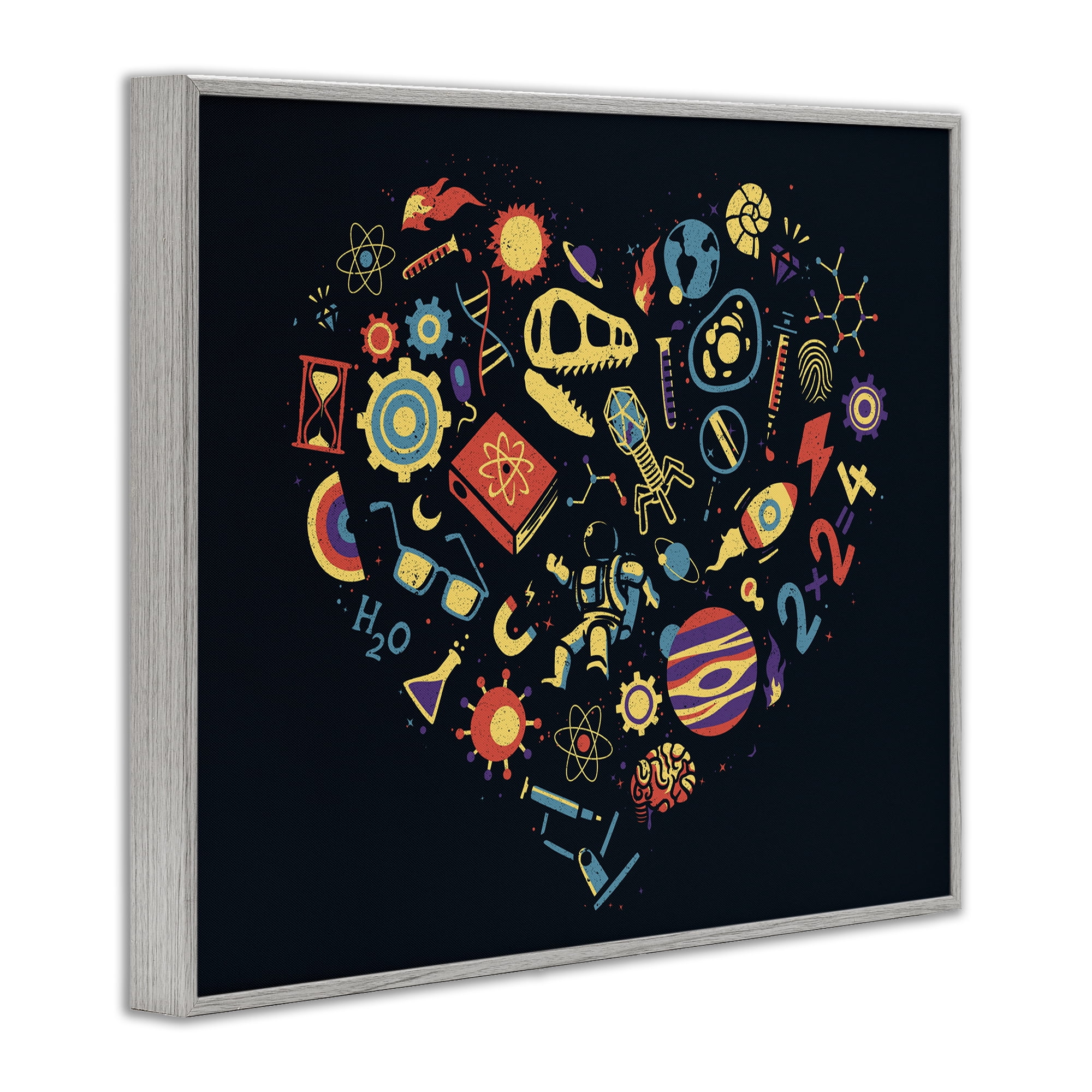Stupell Industries Retro Science Heart Gray Framed Giclee Art, design by Tobe Fonseca