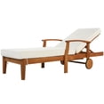 thumbnail image 4 of Seizeen 78.8" Solid Wood Outdoor Chaise Lounge, Patio Lounge Chair Reclining Daybed with Cushion, Sun Lounger Wheels & Sliding Cup Table for Backyard, Garden, Poolside, Brown Finish+Beige Cushion, 4 of 8