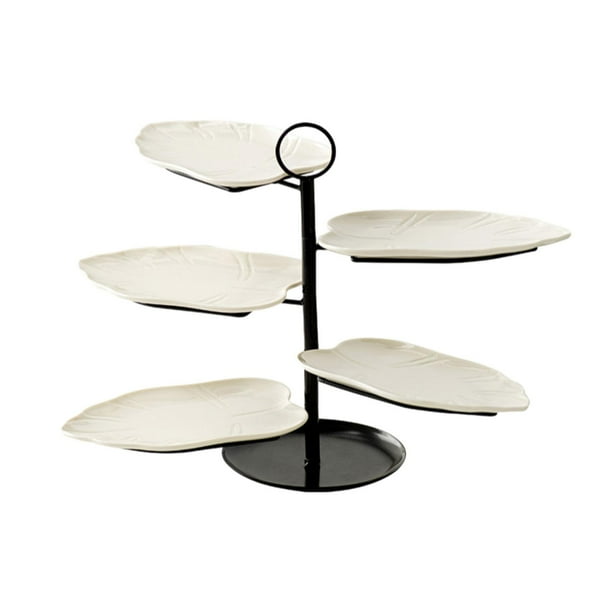 Soporte para postres, sencillo y práctico, de cerámica, para servir pasteles, resistente, de 5 capas. Blanco