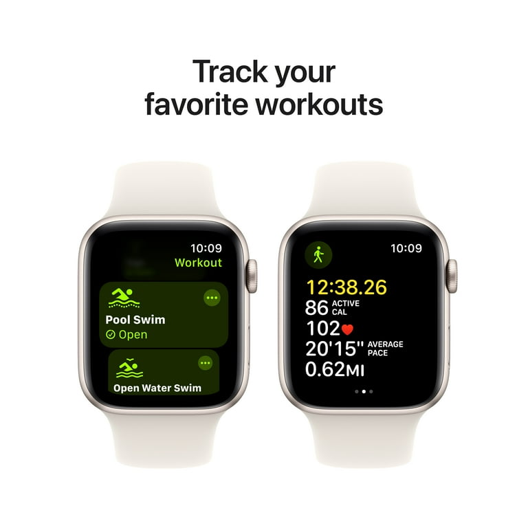 Apple Watch SE 2nd Gen GPS 44mm Smartwatch with Starlight Aluminum Case with Starlight Sport Band M L