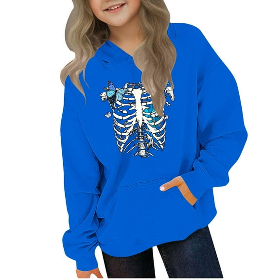 Cmfcve Boys & Girls Halloween Hoodies Youth Oversized Activewear Hooded Sweatshirt Solid Color Long Sleeve Fall Winter Outerwear Pullover