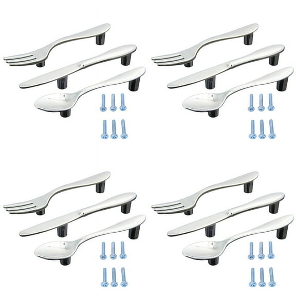 12 Pcs Silver Kitchen Cabinet Drawer Pull Handles Knobs (Knife Fork Spoon)