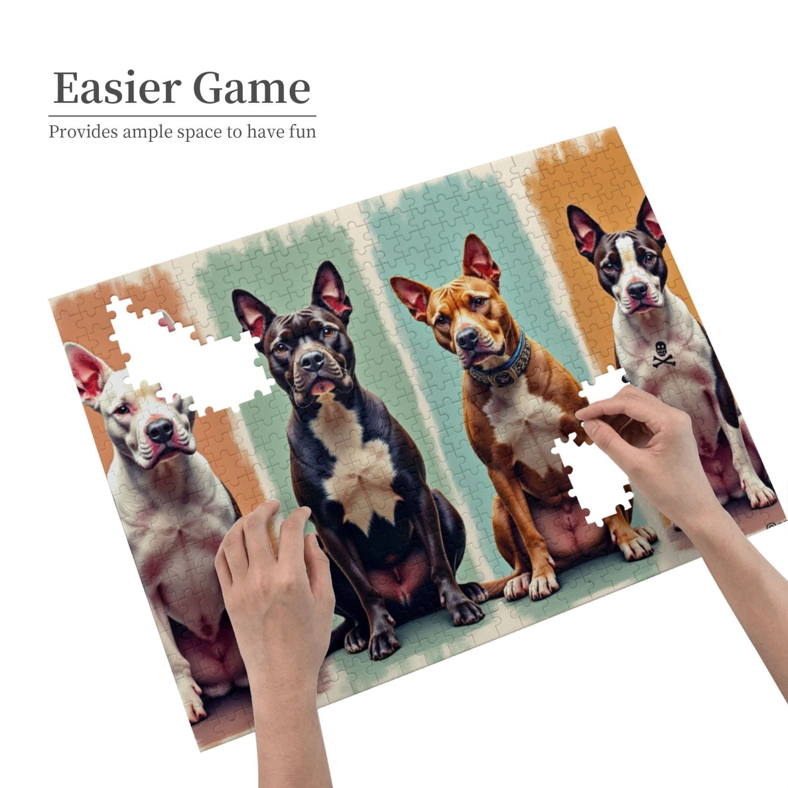 500 Piece Jigsaw Puzzles For Adults Four Pit Bulls， Challenging & Fun Adult Puzzle Game， Vibrant Colors， Great Gift Idea