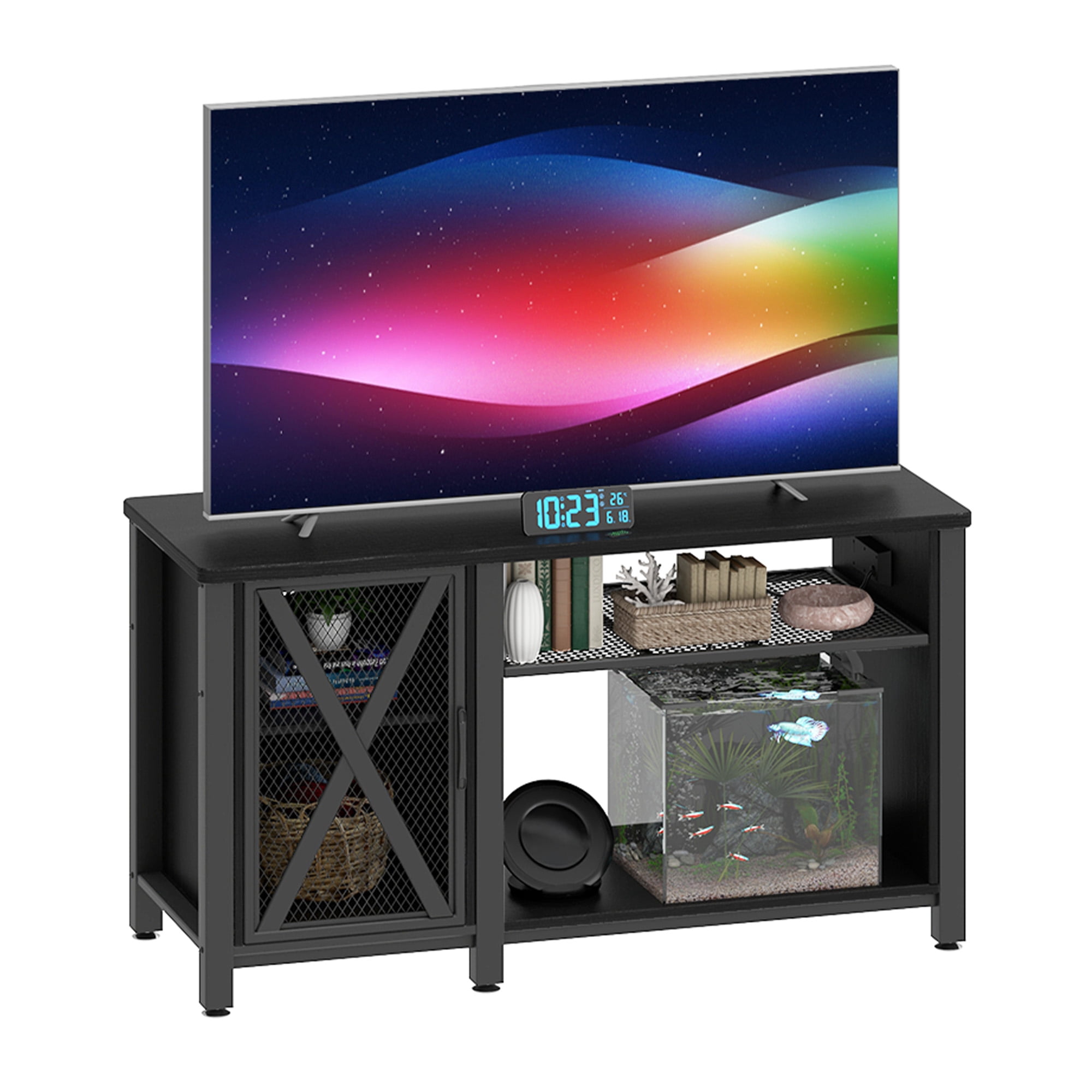 Uforic 52"Modern Farmhouse TV Stand with Power Outlet for TVs up to 60" - Black