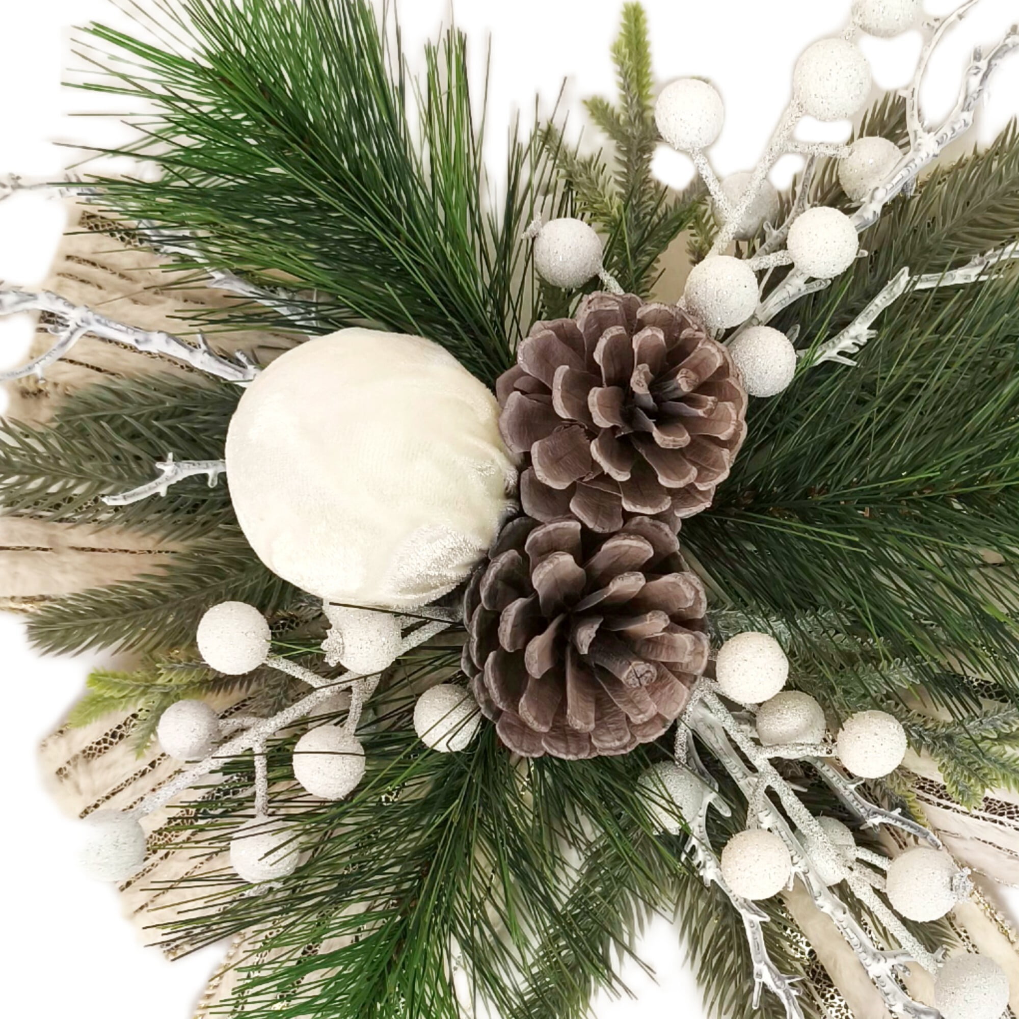 Décoration florale de Noël avec baies blanches et nœud, hauteur 13 Po,  Temps des Fêtes HOLIDAY TIME PL BOUCLE BLANCHE