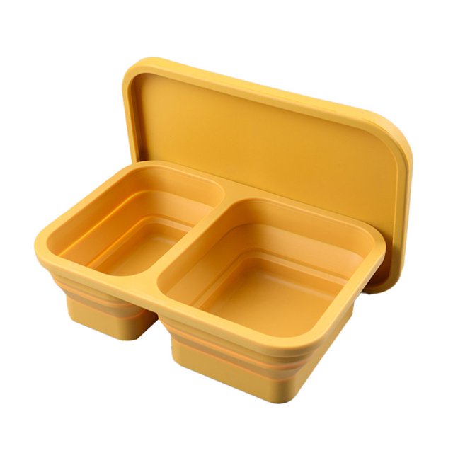 Boîte à Aliments Carrée, Contenant à Lunch à 2 Compartiments, Contenants à Collation Pliables en Silicone avec Couvercles