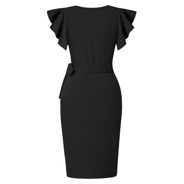 princess polly baby blue dress QYZEU Petite Dresses for Women Petite Length Casual Temperament Slim Fit  Waist Cinching Pleated Solid Maxi Dresses V Neck Short Sleeve Lightweight  Breathable Dresses Black S