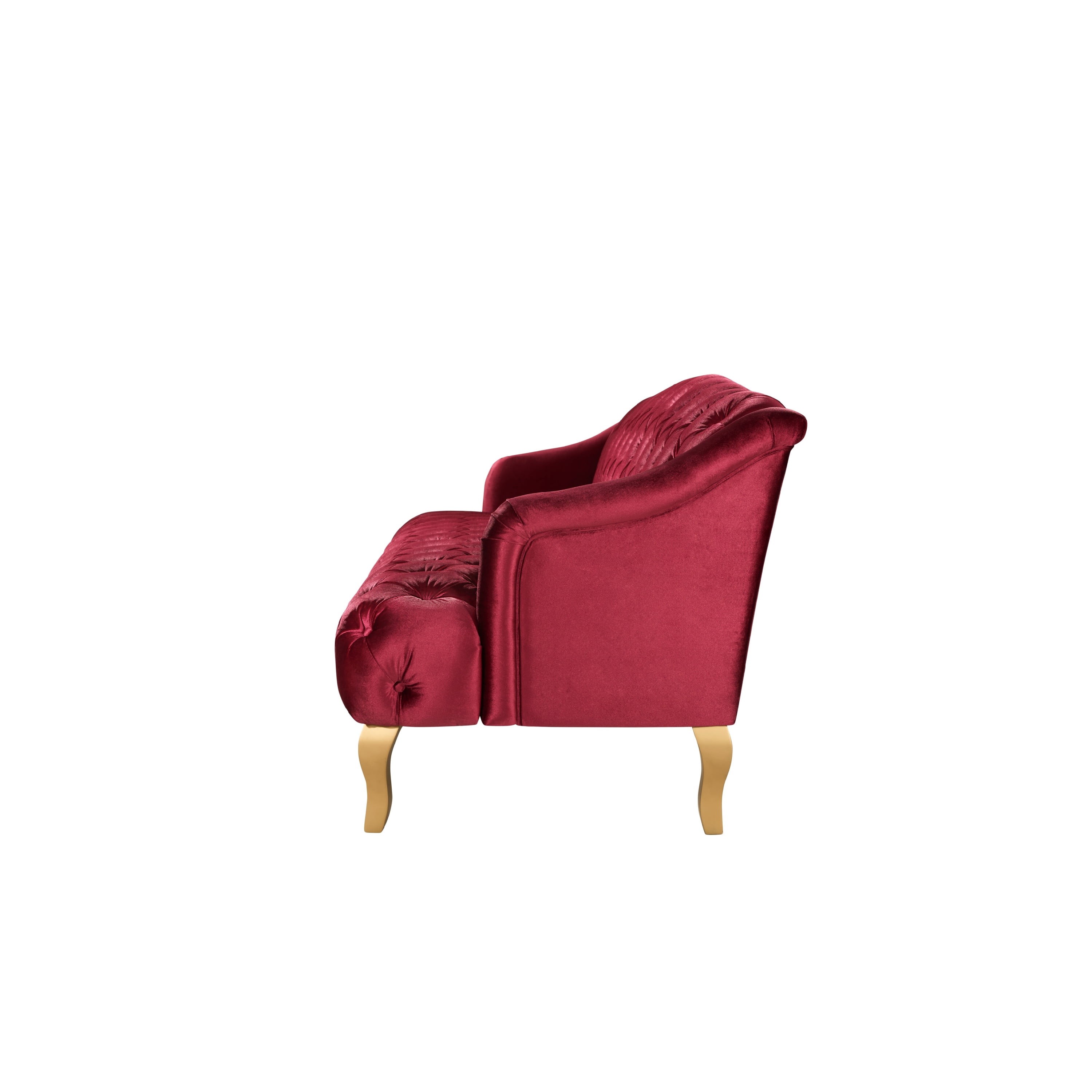 Christopher Knight Home 3-Seat Velvet Tufted Sofa, Contemporary Couch with Curved Wood Legs, Wine Red