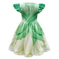 thumbnail image 2 of Little Girls Tiana Costume Princess Dress Halloween Ruffle Sleeve Dress Outfit, 2 of 7