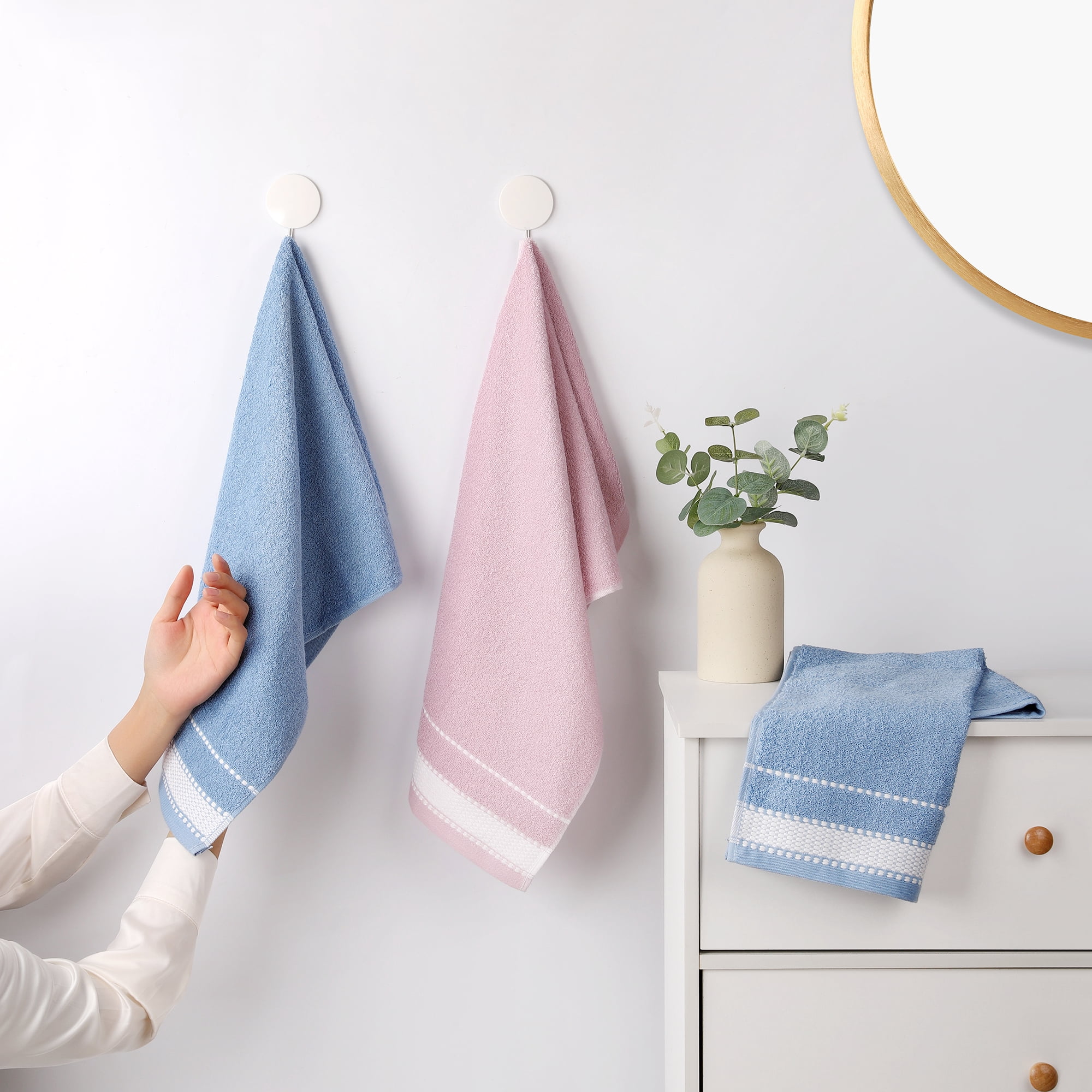 Unique Bargains Hand Towels for Bathroom Cotton Absorbent Kitchen Towels Brown 2-Piece