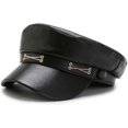 thumbnail image 1 of Gorras de cuero de PU para mujer, boina con visera para mujeres y niñas de moda, gorra de pintor literaria fresca, color negro, 1 of 5