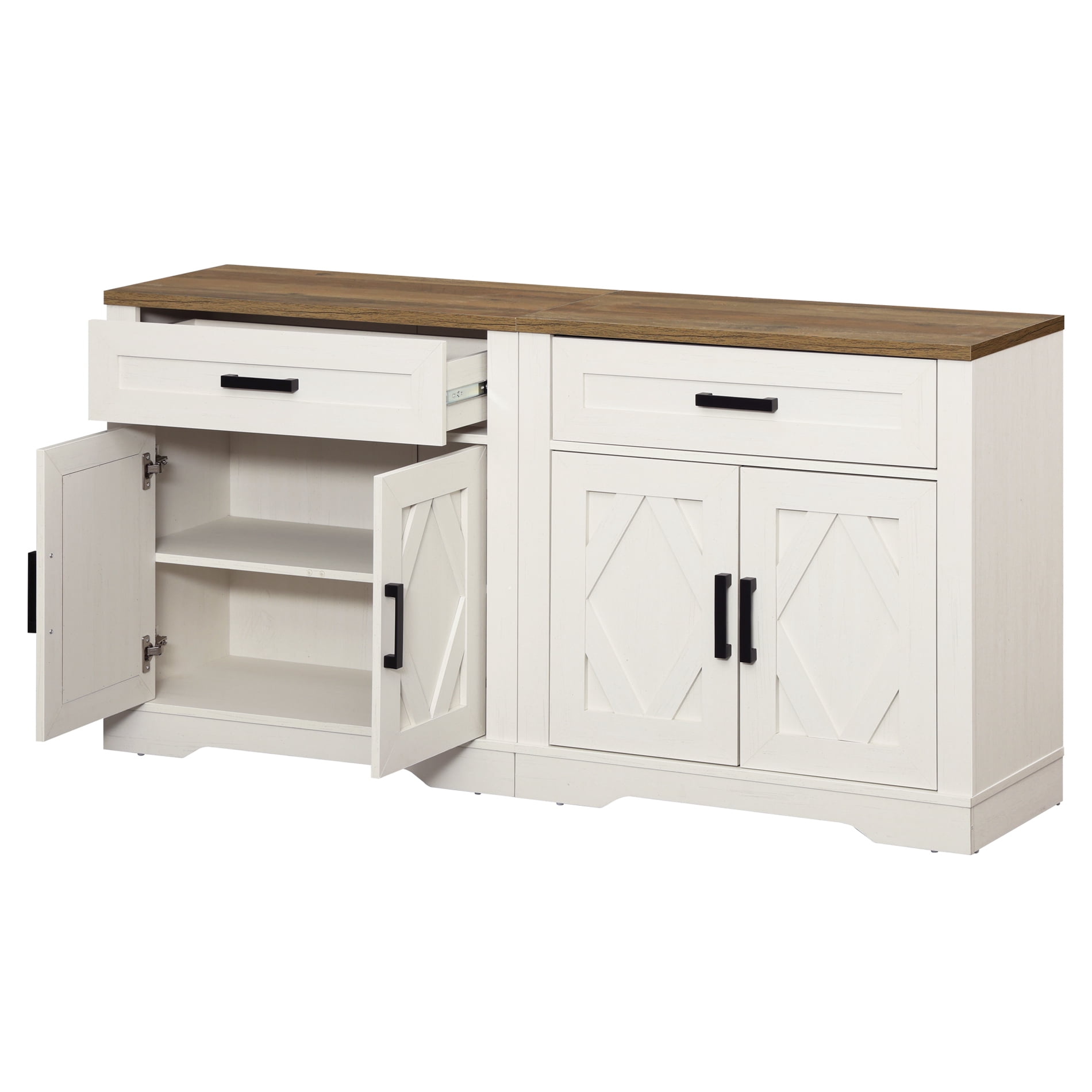 WAMPAT 2-in-1 TV Stand for up to 75" TVs,Farmhouse Entertainment Center with Storage Barn Door Cabinet,TV Console Table with Media Cabinet and Drawers for Living Room,Bedroom,Cream White