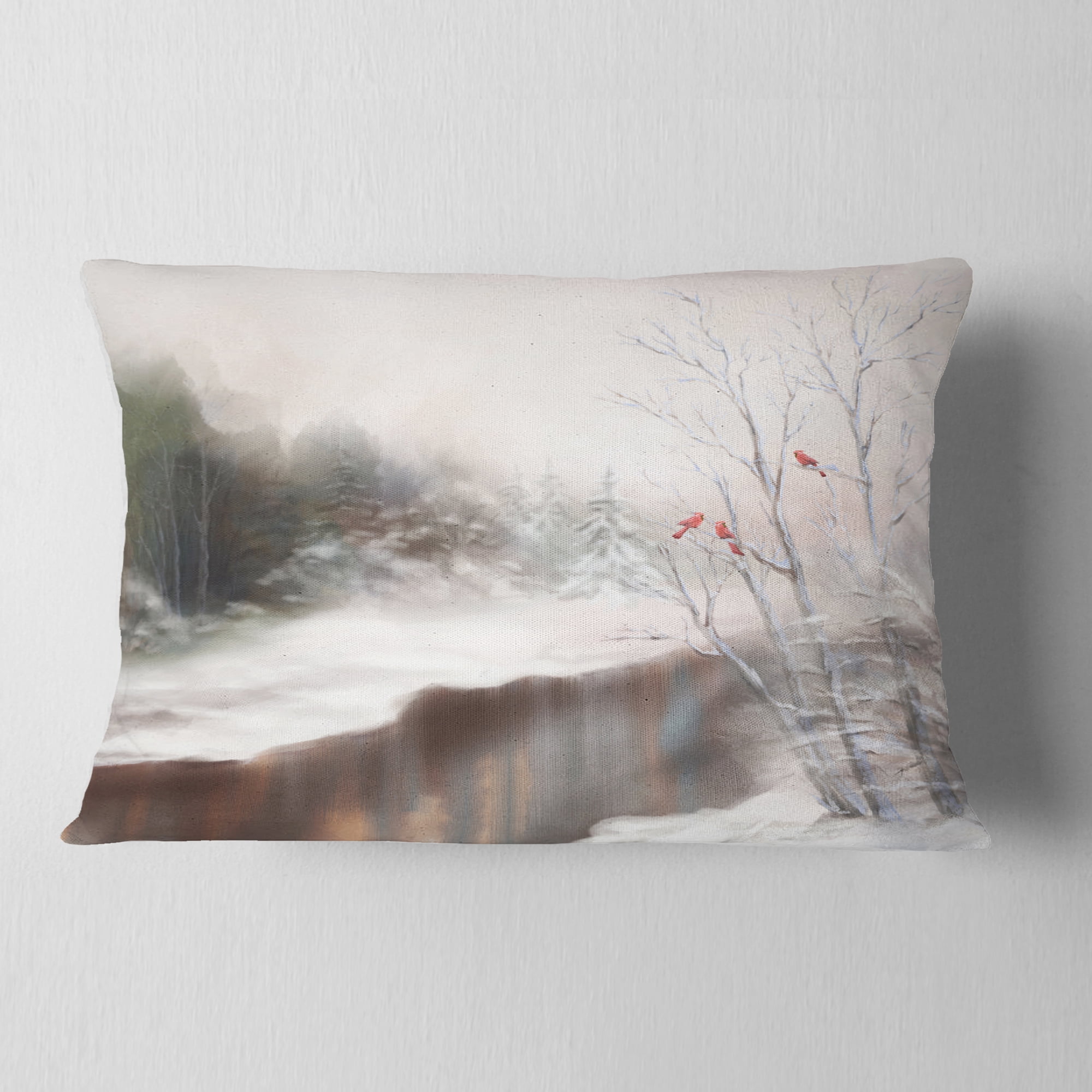 Designart Snowy Silence - Landscape Printed Throw Pillow - 12x20