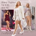 thumbnail image 5 of Manzi Women's Plus Size Oil Shiny Pantyhose 15D Shimmer Silky Tights High Waist Stockings 2 Pairs, 5 of 7