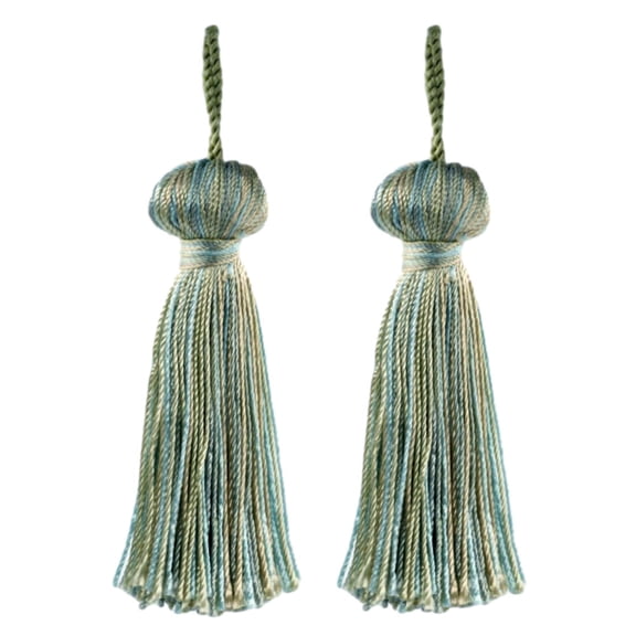 3" (7.5cm) Small Bell Tassel | Craft Tassel # BT3,, Beach Green #PR10 (Light Green, Green Blue, Khaki Beige) Set of 2