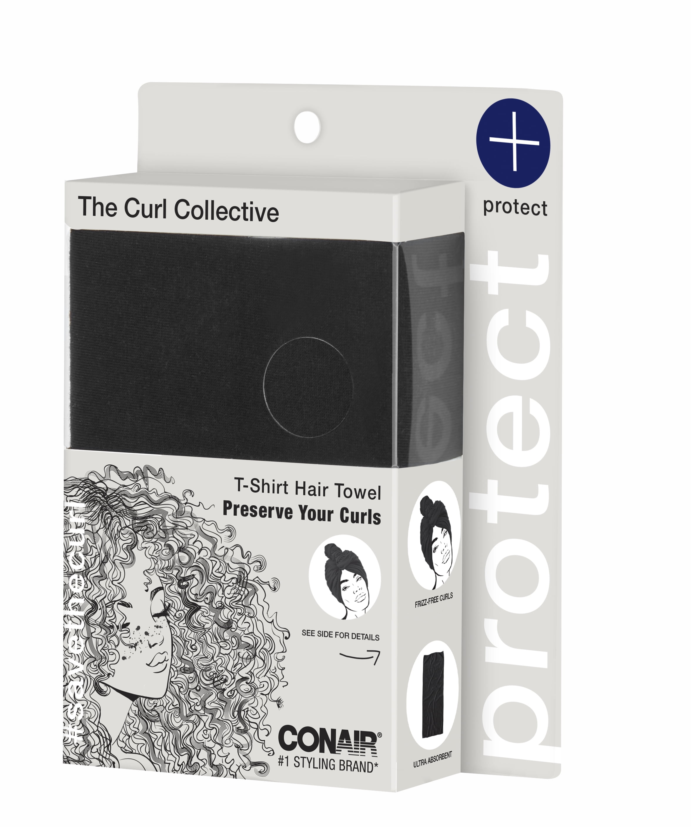 (3 pack) Conair THE CURL COLLECTIVE™ Rectangular T-Shirt Towel, Black, 1 Count