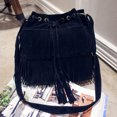 thumbnail image 4 of Flmtop Fashion Solid Color Women Fringe Drawstring Suede Crossbody Shoulder Bucket Bag, 4 of 10