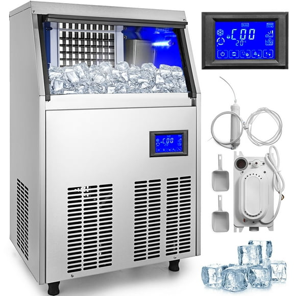 Happybuy 110V Commercial ice Maker 150 lbs/24h with 33lbs Bin and Electric Water Drain Pump, Clear Cube, Stainless Steel Construction, Auto Operation, Include Water Filter 2 Scoops and Connection Hose