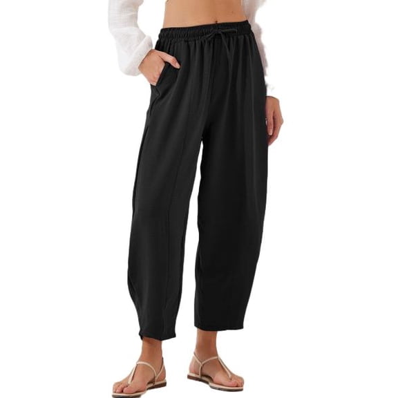 Eytino Women's Summer High Waisted Baggy Pants Casual Ankle Length Trouser Slacks with Pockets Black L