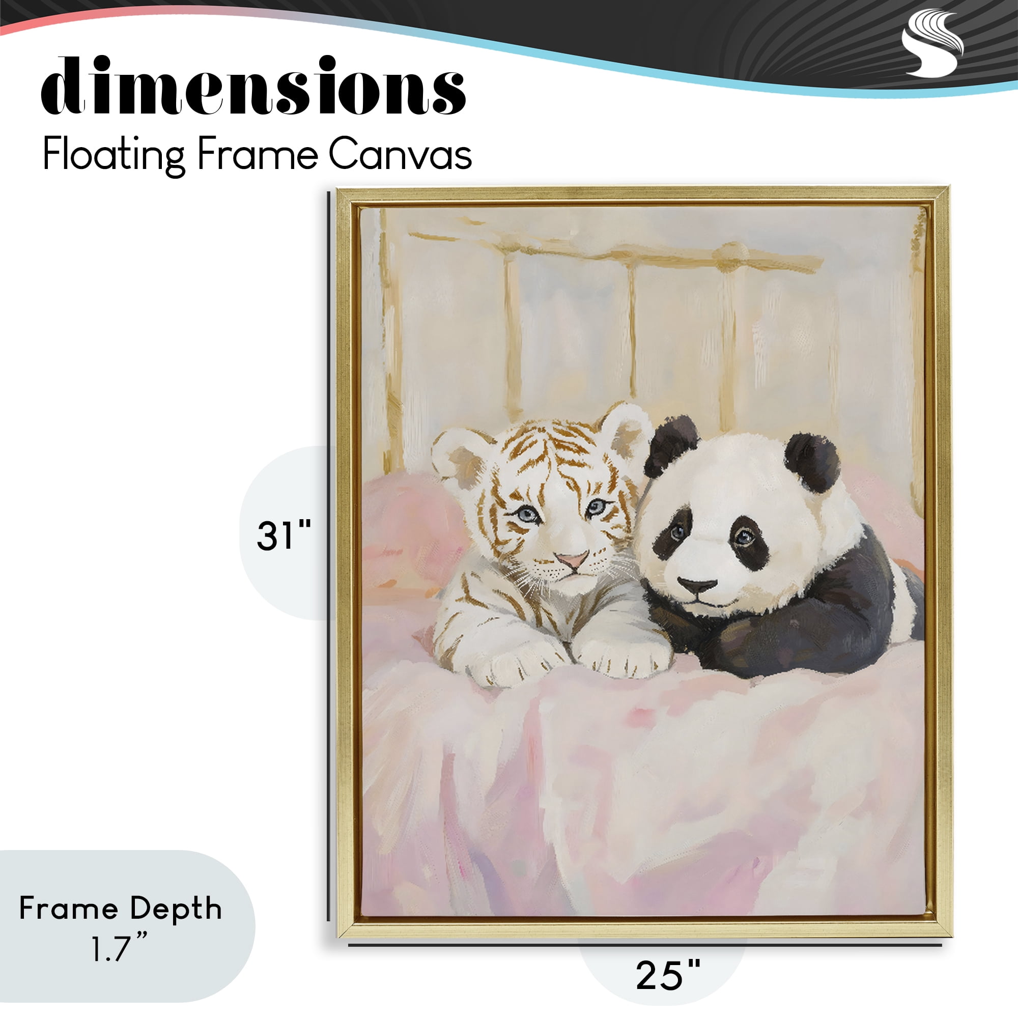 Stupell Industries Baby Panda & Tiger Cuddles Gold Framed Floater Canvas Wall Art, design by The Prints Vibe