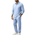 thumbnail image 5 of DORKASM Men's Linen 2 Piece Set Long Sleeve Shirt Pants Outfit Light Blue M, 5 of 6