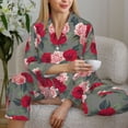 thumbnail image 5 of KLL Rose Flowers Print Women's Long Sleeve Pajamas with Pants Sleepwear Loungewear 2 Set-Medium, 5 of 7