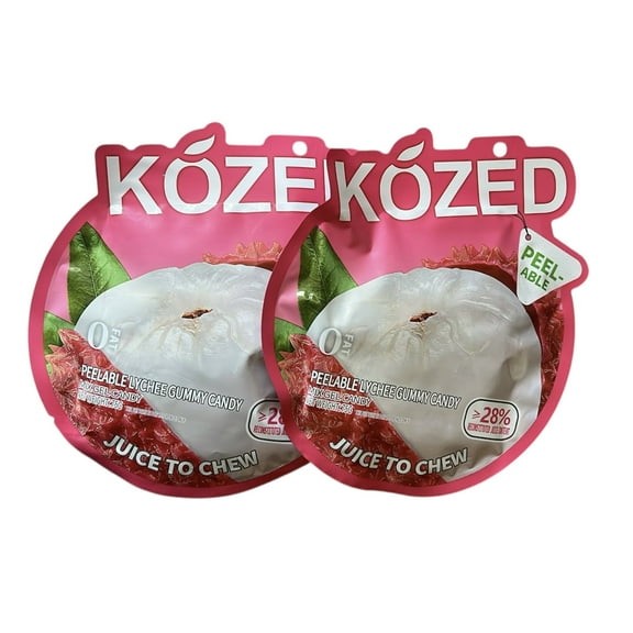 Kozed Peelable Lychee Gummy Candy 5-Pack of 2.5oz (75g Each)