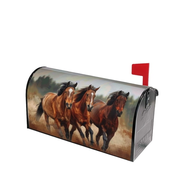 PHELIKA Wild Free Running Brown Horses 02 Magnetic Mailbox Covers Post Letter Box Cover Standard Size 21"H x 18"W