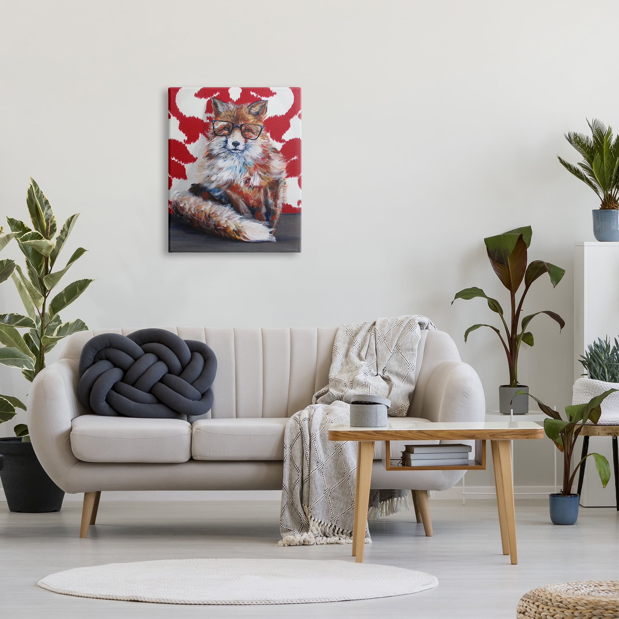 Industries Red Fox Black Frame Glasses Abstract Pattern Room 24 in x 30 in Painting Canvas Art Print, by Stupell Home Décor