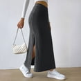 thumbnail image 5 of Women's Side Slit Skirts Ribbed Knit Bodycon High Waisted Casual Long Skirts Stretchy Trendy Maxi Skirts for Women, 5 of 5