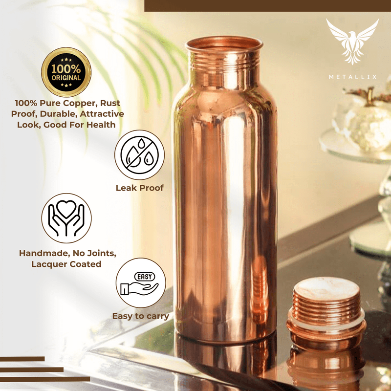 TITAN INTERNATIONAL Copper Bottle | Copper Water Bottle for Drinking | BPA Free & Leak Proof | Easy to Carry | Suitable for Yoga, School & Office - 1000ml / 32 Oz