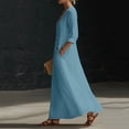 thumbnail image 6 of BRGZLK Light Blue Dress for Women Solid Color V Neck Long Sleeve Cotton Linen Beach Sundress Lightweight Casual Loose Flowy Dress with Pockets M, 6 of 7