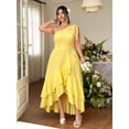 thumbnail image 5 of Pale Yellow Plus Size One-Shoulder A-Line Dress With Ruffle Hem And Tie Waist For Formal Evening Events, 5 of 7