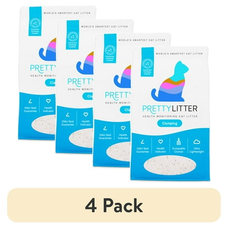 (4 pack) PrettyLitter Clumping Health Monitoring Cat Litter, Unscented, 10 lb Bag