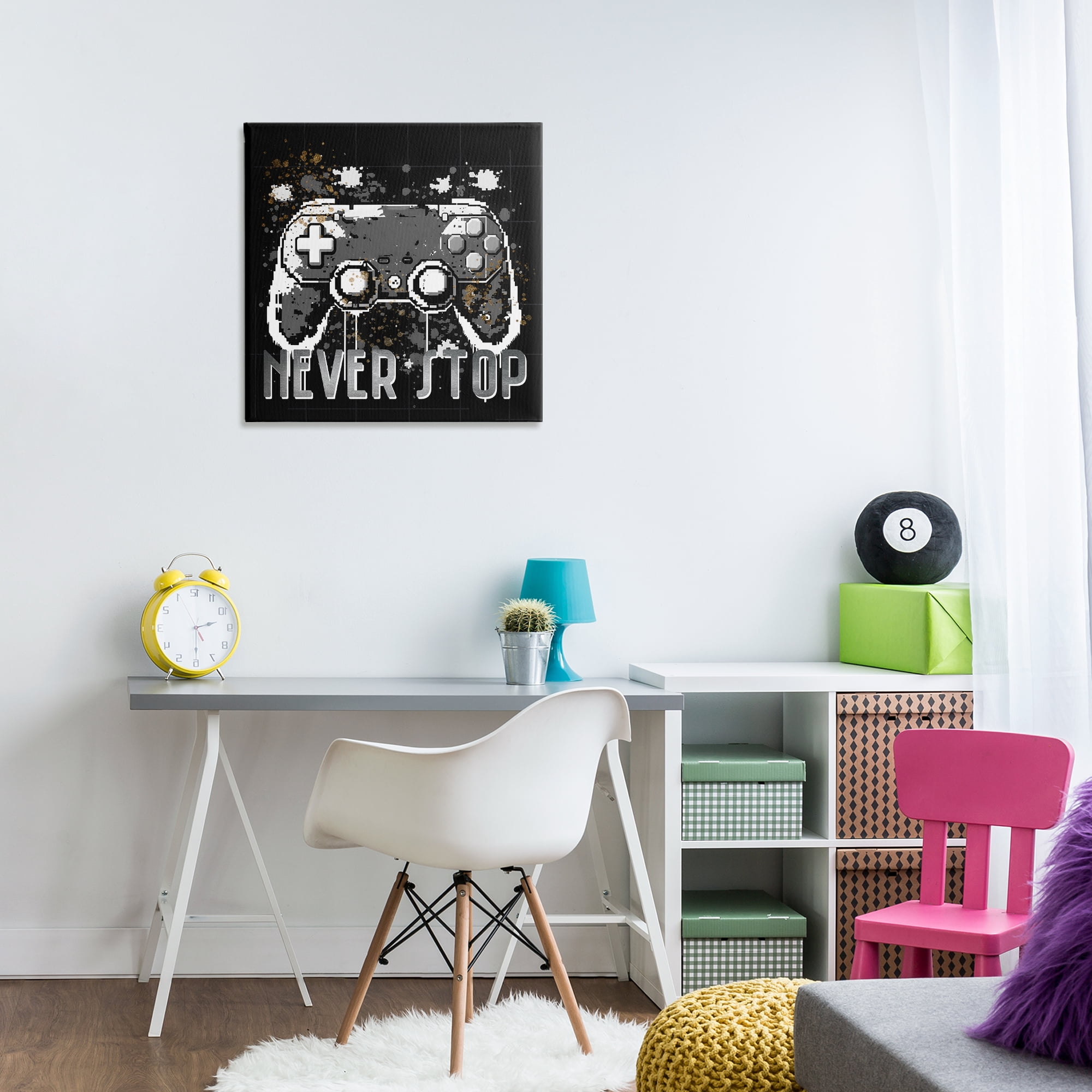 Stupell Industries Never Stop Pixel Controller Entertainment Painting Wrapped Canvas Art Print Wall Art, 24 x 24