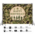 thumbnail image 3 of Telones de fondo de camuflaje militar de feliz cumpleaños para fotografía, soldado del ejército, tres estrellas, tema de camuflaje ultrasecreto, decoración de fiesta, pancarta para niños, niños,, 3 of 4