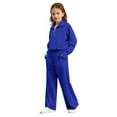 thumbnail image 4 of GiLiling Girls Half Zip 2-Piece Sweatsuit, Mock Neck Pullover Sweatshirt with Thumbholes, Wide Leg Jogger Sweatpants Set, Cozy Tracksuit for Kids (Dark Blue, 13-14 Years), 4 of 9