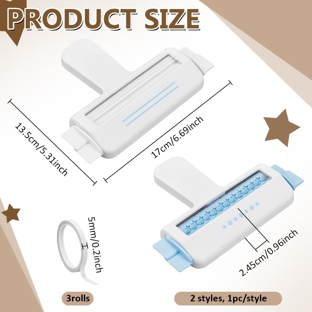 2 Pcs Craft Paper Crimper 2 Styles Plastic Paper Crimper Tool Rollers with 3 Rolls Double Sided Adhesive Tape for Scrapbooking Supplies Multi-color