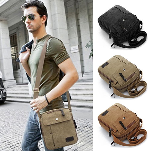 Shoulder Bag For Men,canvas Messenger Bag Small Multi Pocket Crossbody Bag  For Traveling Fishing Camping Hiking Daily Use,coffee