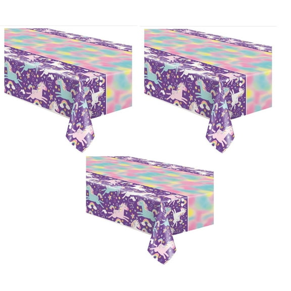 Unicorn Rectangular Printed Plastic Table Covers 3ct for Birthday Parties