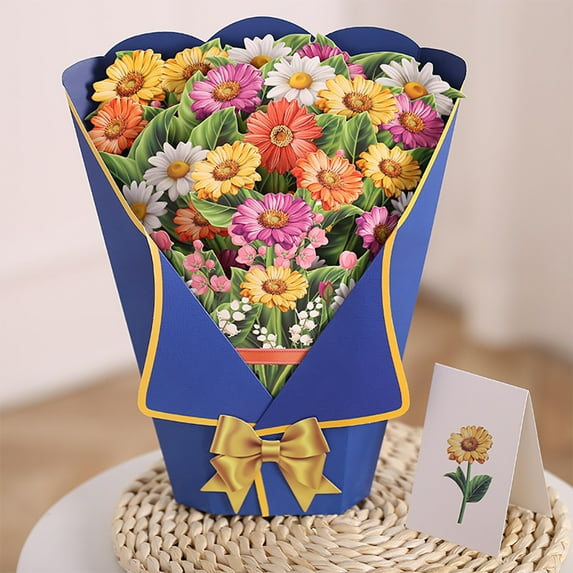 Flower Bouquets Greeting Card,3D Paper Carved Flower Gift Card Decoration,Suitable For Mothers Day Cards Valentine's Day Birthday Gift(LITTLE DAISY)