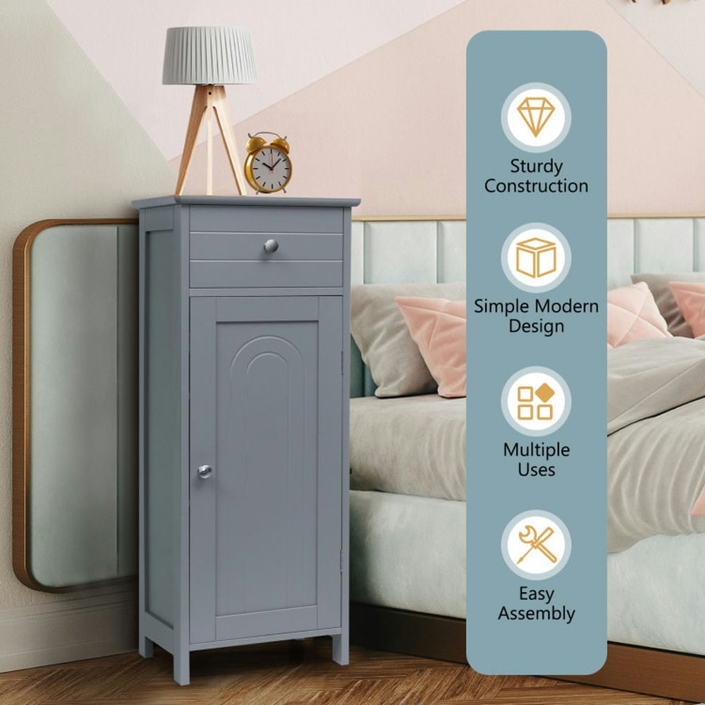 Kadyn Bathroom Cabinet, Bathroom Floor Cabinet, Wooden Storage Free-Standing Floor Cabinet with Drawer and Shelf-Gray
